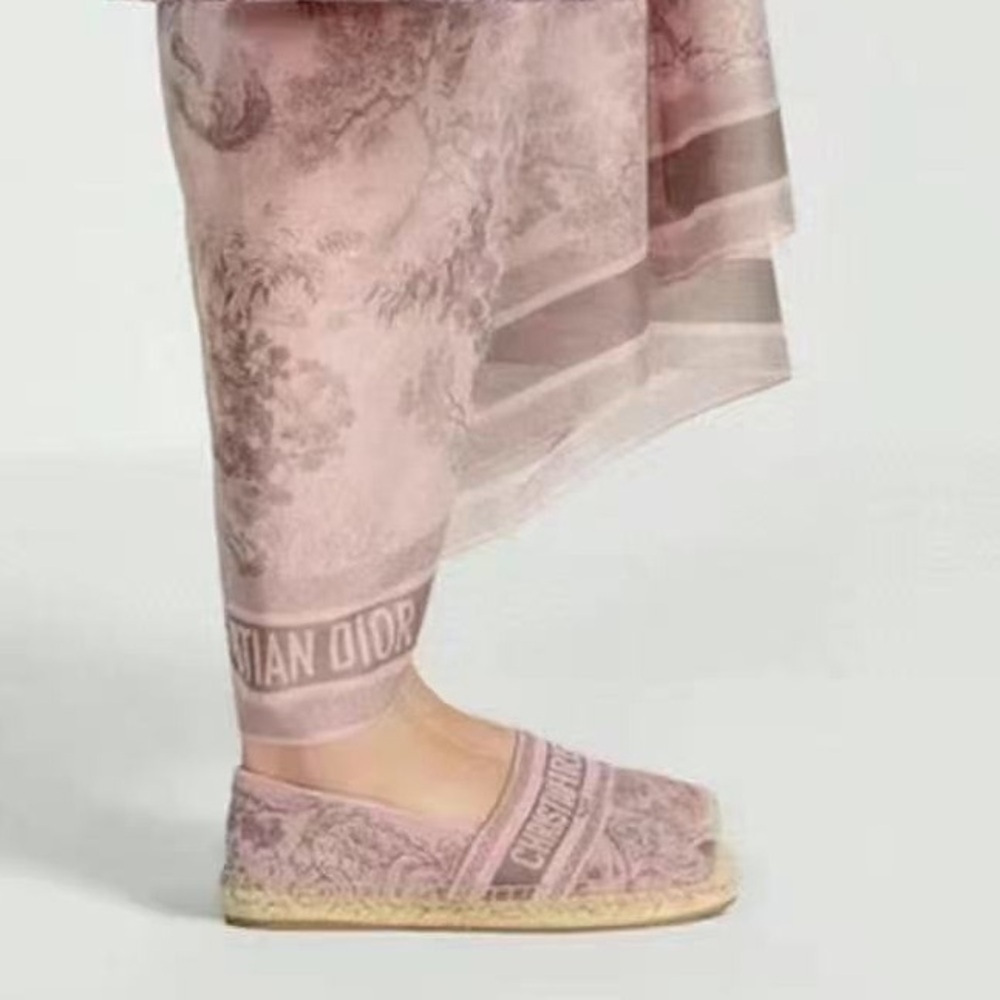 Dior BNIB Granville Toile De Jouy Embroidered Pink Gray Logo Espadrille 38.5 - Picture 3 of 12